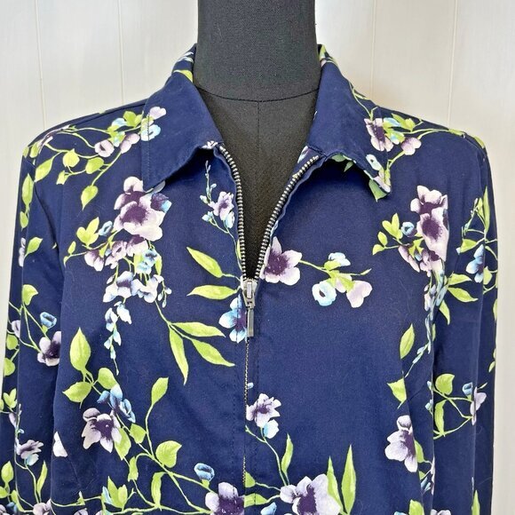 Chico's Women's Jacket Size 2 (L 12) Floral‎ Poplin Cotton Zip-Up Layer Blazer - Picture 2 of 10
